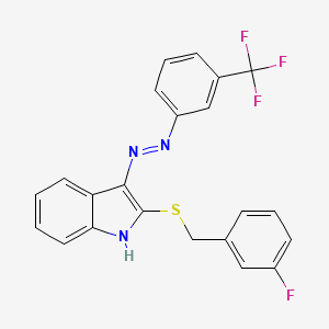 molecular formula C22H15F4N3S B2785689 2-[(3-fluorobenzyl)sulfanyl]-3H-indol-3-one N-[3-(trifluoromethyl)phenyl]hydrazone CAS No. 478044-92-7