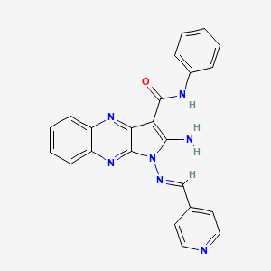 molecular formula C23H17N7O B2785696 (E)-2-amino-N-phenyl-1-((pyridin-4-ylmethylene)amino)-1H-pyrrolo[2,3-b]quinoxaline-3-carboxamide CAS No. 577990-83-1