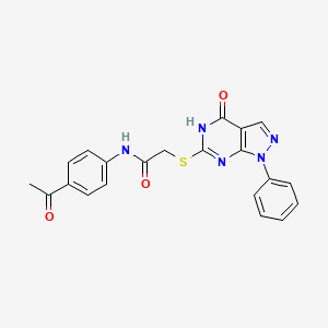 molecular formula C21H17N5O3S B2785728 N-(4-acetylphenyl)-2-((4-oxo-1-phenyl-4,5-dihydro-1H-pyrazolo[3,4-d]pyrimidin-6-yl)thio)acetamide CAS No. 946200-23-3