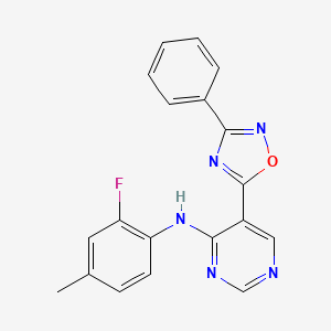 molecular formula C19H14FN5O B2785729 N-(2-fluoro-4-methylphenyl)-5-(3-phenyl-1,2,4-oxadiazol-5-yl)pyrimidin-4-amine CAS No. 1775544-57-4