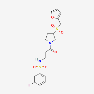 molecular formula C18H21FN2O6S2 B2785736 3-fluoro-N-(3-(3-((furan-2-ylmethyl)sulfonyl)pyrrolidin-1-yl)-3-oxopropyl)benzenesulfonamide CAS No. 1787917-33-2