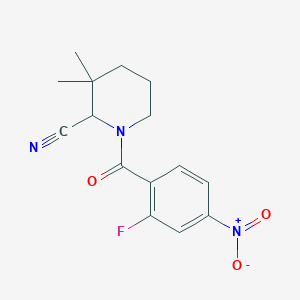 molecular formula C15H16FN3O3 B2785744 1-(2-Fluoro-4-nitrobenzoyl)-3,3-dimethylpiperidine-2-carbonitrile CAS No. 2094532-82-6