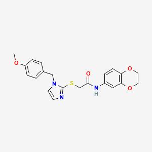 molecular formula C21H21N3O4S B2785745 N-(2,3-dihydro-1,4-benzodioxin-6-yl)-2-[1-[(4-methoxyphenyl)methyl]imidazol-2-yl]sulfanylacetamide CAS No. 869346-65-6