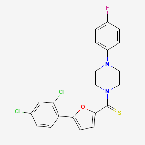 molecular formula C21H17Cl2FN2OS B2785768 (5-(2,4-Dichlorophenyl)furan-2-yl)(4-(4-fluorophenyl)piperazin-1-yl)methanethione CAS No. 840518-90-3