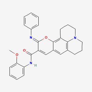 (11Z)-N-(2-methoxyphenyl)-11-(phenylimino)-2,3,6,7-tetrahydro-1H,5H,11H-pyrano[2,3-f]pyrido[3,2,1-ij]quinoline-10-carboxamide