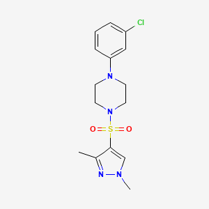 molecular formula C15H19ClN4O2S B2785813 1-(3-chlorophenyl)-4-((1,3-dimethyl-1H-pyrazol-4-yl)sulfonyl)piperazine CAS No. 898060-31-6