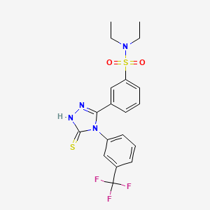 molecular formula C19H19F3N4O2S2 B2785824 N,N-diethyl-3-{5-sulfanyl-4-[3-(trifluoromethyl)phenyl]-4H-1,2,4-triazol-3-yl}benzene-1-sulfonamide CAS No. 721415-63-0