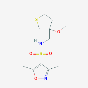 molecular formula C11H18N2O4S2 B2785828 N-((3-methoxytetrahydrothiophen-3-yl)methyl)-3,5-dimethylisoxazole-4-sulfonamide CAS No. 1448132-02-2