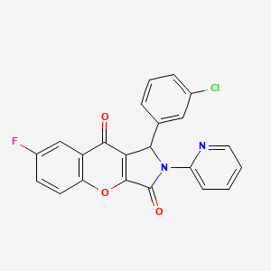 molecular formula C22H12ClFN2O3 B2785853 1-(3-Chlorophenyl)-7-fluoro-2-(pyridin-2-yl)-1,2-dihydrochromeno[2,3-c]pyrrole-3,9-dione CAS No. 634569-64-5