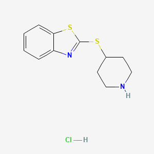 molecular formula C12H15ClN2S2 B2785871 2-(Piperidin-4-ylthio)benzo[d]thiazole hydrochloride CAS No. 333992-22-6