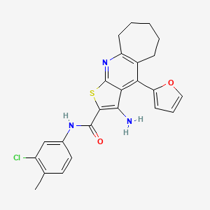 molecular formula C24H22ClN3O2S B2785883 3-amino-N-(3-chloro-4-methylphenyl)-4-(furan-2-yl)-6,7,8,9-tetrahydro-5H-cyclohepta[b]thieno[3,2-e]pyridine-2-carboxamide CAS No. 434295-69-9