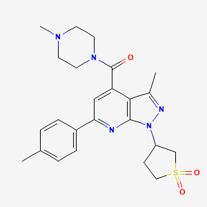 molecular formula C24H29N5O3S B2785890 (1-(1,1-dioxidotetrahydrothiophen-3-yl)-3-methyl-6-(p-tolyl)-1H-pyrazolo[3,4-b]pyridin-4-yl)(4-methylpiperazin-1-yl)methanone CAS No. 1021224-29-2