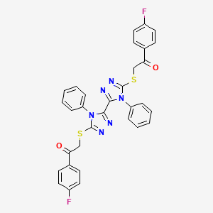molecular formula C32H22F2N6O2S2 B2785916 1-(4-Fluorophenyl)-2-[[5-[5-[2-(4-fluorophenyl)-2-oxoethyl]sulfanyl-4-phenyl-1,2,4-triazol-3-yl]-4-phenyl-1,2,4-triazol-3-yl]sulfanyl]ethanone CAS No. 452089-22-4