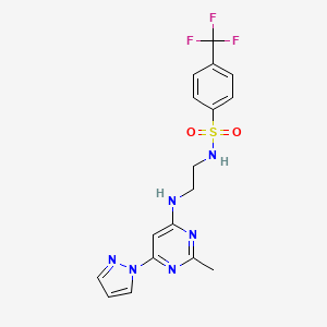 molecular formula C17H17F3N6O2S B2785919 N-(2-((2-methyl-6-(1H-pyrazol-1-yl)pyrimidin-4-yl)amino)ethyl)-4-(trifluoromethyl)benzenesulfonamide CAS No. 1172427-31-4