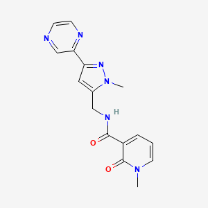 molecular formula C16H16N6O2 B2785921 1-methyl-N-((1-methyl-3-(pyrazin-2-yl)-1H-pyrazol-5-yl)methyl)-2-oxo-1,2-dihydropyridine-3-carboxamide CAS No. 2034550-39-3