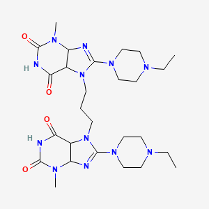 molecular formula C27H40N12O4 B2785935 8-(4-ethylpiperazin-1-yl)-7-{3-[8-(4-ethylpiperazin-1-yl)-3-methyl-2,6-dioxo-2,3,6,7-tetrahydro-1H-purin-7-yl]propyl}-3-methyl-2,3,6,7-tetrahydro-1H-purine-2,6-dione CAS No. 1795304-16-3