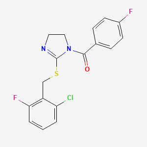 molecular formula C17H13ClF2N2OS B2785937 (2-((2-chloro-6-fluorobenzyl)thio)-4,5-dihydro-1H-imidazol-1-yl)(4-fluorophenyl)methanone CAS No. 851802-90-9