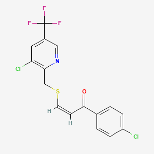 molecular formula C16H10Cl2F3NOS B2785941 1-(4-Chlorophenyl)-3-({[3-chloro-5-(trifluoromethyl)-2-pyridinyl]methyl}sulfanyl)-2-propen-1-one CAS No. 338953-38-1