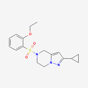 molecular formula C17H21N3O3S B2785959 2-Cyclopropyl-5-((2-ethoxyphenyl)sulfonyl)-4,5,6,7-tetrahydropyrazolo[1,5-a]pyrazine CAS No. 2034418-90-9