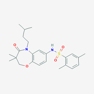 molecular formula C24H32N2O4S B2785963 N-(5-isopentyl-3,3-dimethyl-4-oxo-2,3,4,5-tetrahydrobenzo[b][1,4]oxazepin-7-yl)-2,5-dimethylbenzenesulfonamide CAS No. 922058-89-7