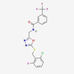 molecular formula C18H12ClF4N3O2S B2785989 N-((5-((2-chloro-6-fluorobenzyl)thio)-1,3,4-oxadiazol-2-yl)methyl)-3-(trifluoromethyl)benzamide CAS No. 872621-15-3