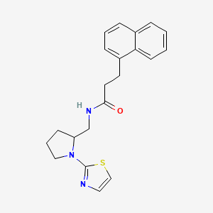 molecular formula C21H23N3OS B2785991 3-(naphthalen-1-yl)-N-((1-(thiazol-2-yl)pyrrolidin-2-yl)methyl)propanamide CAS No. 1705743-87-8
