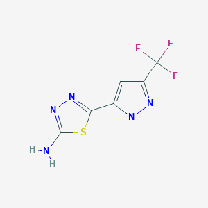 molecular formula C7H6F3N5S B2785992 5-[2-Methyl-5-(trifluoromethyl)pyrazol-3-yl]-1,3,4-thiadiazol-2-amine CAS No. 1946818-38-7