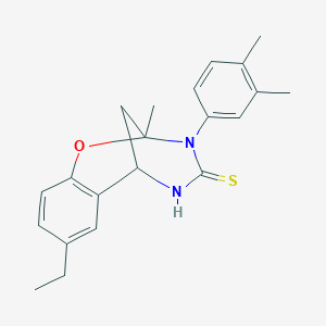 molecular formula C21H24N2OS B2785997 3-(3,4-dimethylphenyl)-8-ethyl-2-methyl-5,6-dihydro-2H-2,6-methanobenzo[g][1,3,5]oxadiazocine-4(3H)-thione CAS No. 893788-96-0