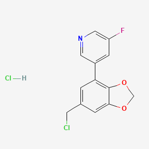 molecular formula C13H10Cl2FNO2 B2786001 3-[6-(Chloromethyl)-1,3-benzodioxol-4-yl]-5-fluoropyridine;hydrochloride CAS No. 2241130-26-5