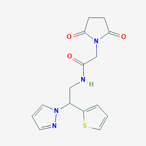 molecular formula C15H16N4O3S B2786006 N-(2-(1H-pyrazol-1-yl)-2-(thiophen-2-yl)ethyl)-2-(2,5-dioxopyrrolidin-1-yl)acetamide CAS No. 2034564-90-2