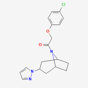 B2786023 1-((1R,5S)-3-(1H-pyrazol-1-yl)-8-azabicyclo[3.2.1]octan-8-yl)-2-(4-chlorophenoxy)ethan-1-one CAS No. 2320888-91-1