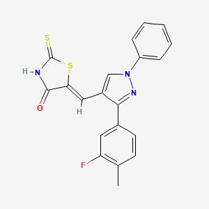 molecular formula C20H14FN3OS2 B2786028 (Z)-5-((3-(3-fluoro-4-methylphenyl)-1-phenyl-1H-pyrazol-4-yl)methylene)-2-thioxothiazolidin-4-one CAS No. 956201-88-0