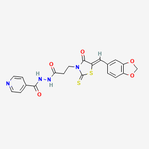 molecular formula C20H16N4O5S2 B2786034 (Z)-N'-(3-(5-(benzo[d][1,3]dioxol-5-ylmethylene)-4-oxo-2-thioxothiazolidin-3-yl)propanoyl)isonicotinohydrazide CAS No. 1641543-59-0