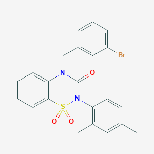 molecular formula C22H19BrN2O3S B2786041 4-(3-bromobenzyl)-2-(2,4-dimethylphenyl)-2H-benzo[e][1,2,4]thiadiazin-3(4H)-one 1,1-dioxide CAS No. 892360-52-0