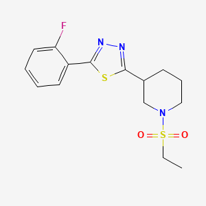 molecular formula C15H18FN3O2S2 B2786046 2-(1-(Ethylsulfonyl)piperidin-3-yl)-5-(2-fluorophenyl)-1,3,4-thiadiazole CAS No. 1171882-39-5
