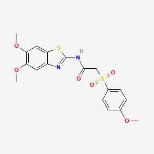 molecular formula C18H18N2O6S2 B2786050 N-(5,6-dimethoxybenzo[d]thiazol-2-yl)-2-((4-methoxyphenyl)sulfonyl)acetamide CAS No. 941988-83-6