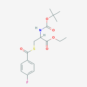 molecular formula C17H22FNO5S B2786059 Ethyl 2-[(tert-butoxycarbonyl)amino]-3-[(4-fluorobenzoyl)sulfanyl]propanoate CAS No. 1100755-75-6