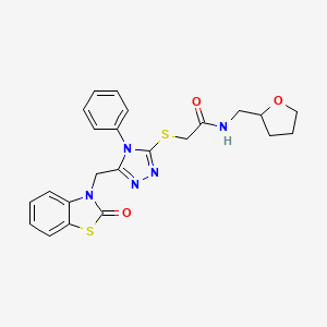 2-((5-((2-oxobenzo[d]thiazol-3(2H)-yl)methyl)-4-phenyl-4H-1,2,4-triazol-3-yl)thio)-N-((tetrahydrofuran-2-yl)methyl)acetamide