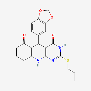 molecular formula C21H21N3O4S B2786070 5-(benzo[d][1,3]dioxol-5-yl)-2-(propylthio)-7,8,9,10-tetrahydropyrimido[4,5-b]quinoline-4,6(3H,5H)-dione CAS No. 627047-07-8
