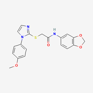 molecular formula C19H17N3O4S B2786078 N-(2H-1,3-benzodioxol-5-yl)-2-{[1-(4-methoxyphenyl)-1H-imidazol-2-yl]sulfanyl}acetamide CAS No. 688335-97-9