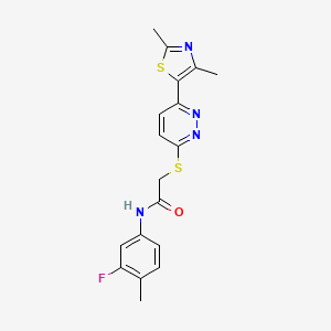 molecular formula C18H17FN4OS2 B2786081 2-((6-(2,4-dimethylthiazol-5-yl)pyridazin-3-yl)thio)-N-(3-fluoro-4-methylphenyl)acetamide CAS No. 894009-95-1