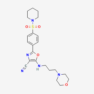 molecular formula C22H29N5O4S B2786083 5-((3-Morpholinopropyl)amino)-2-(4-(piperidin-1-ylsulfonyl)phenyl)oxazole-4-carbonitrile CAS No. 941267-15-8