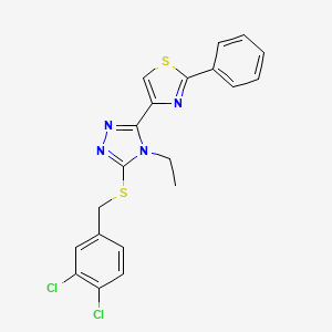molecular formula C20H16Cl2N4S2 B2786084 3-[(3,4-dichlorobenzyl)sulfanyl]-4-ethyl-5-(2-phenyl-1,3-thiazol-4-yl)-4H-1,2,4-triazole CAS No. 338759-70-9