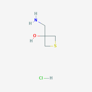 molecular formula C4H10ClNOS B2786115 3-(Aminomethyl)thietan-3-ol;hydrochloride CAS No. 2551116-98-2