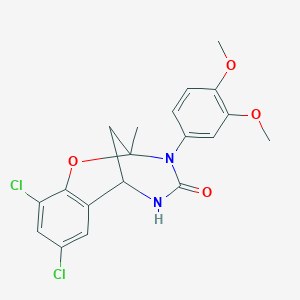 molecular formula C19H18Cl2N2O4 B2786130 8,10-dichloro-3-(3,4-dimethoxyphenyl)-2-methyl-5,6-dihydro-2H-2,6-methanobenzo[g][1,3,5]oxadiazocin-4(3H)-one CAS No. 899962-74-4