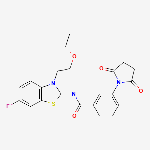 molecular formula C22H20FN3O4S B2786135 (Z)-3-(2,5-dioxopyrrolidin-1-yl)-N-(3-(2-ethoxyethyl)-6-fluorobenzo[d]thiazol-2(3H)-ylidene)benzamide CAS No. 897616-35-2