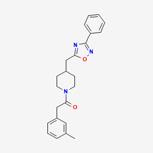 molecular formula C23H25N3O2 B2786152 1-[(3-Methylphenyl)acetyl]-4-[(3-phenyl-1,2,4-oxadiazol-5-yl)methyl]piperidine CAS No. 1775507-18-0