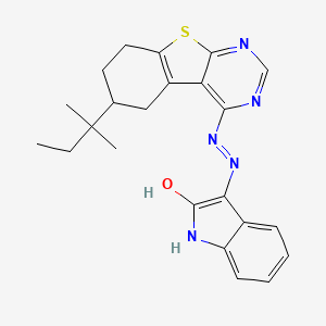 (3E)-3-{2-[6-(2-methylbutan-2-yl)-5,6,7,8-tetrahydro[1]benzothieno[2,3-d]pyrimidin-4-yl]hydrazinylidene}-1,3-dihydro-2H-indol-2-one