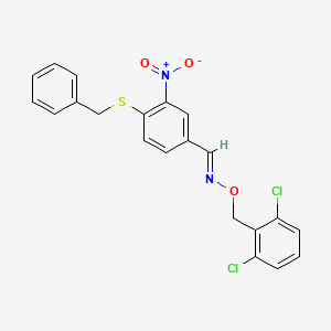 molecular formula C21H16Cl2N2O3S B2786155 4-(benzylsulfanyl)-3-nitrobenzenecarbaldehyde O-(2,6-dichlorobenzyl)oxime CAS No. 303996-25-0