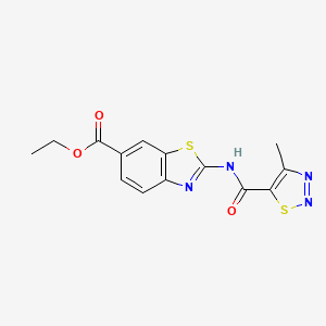 molecular formula C14H12N4O3S2 B2786189 Ethyl 2-{[(4-methyl-1,2,3-thiadiazol-5-yl)carbonyl]amino}-1,3-benzothiazole-6-carboxylate CAS No. 898635-82-0